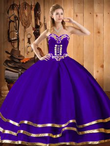 Sweetheart Sleeveless Quinceanera Dress Floor Length Embroidery Purple Organza