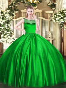 Sophisticated Green Ball Gowns Satin Scoop Sleeveless Beading Floor Length Zipper Sweet 16 Dress