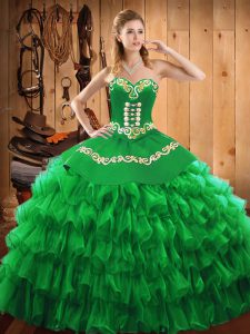Decent Sleeveless Lace Up Floor Length Embroidery and Ruffled Layers Quinceanera Dress