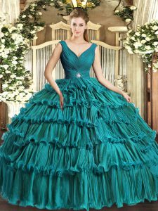 Comfortable Teal Sleeveless Organza Backless 15th Birthday Dress for Sweet 16 and Quinceanera