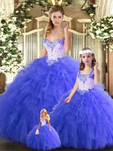 Free and Easy Sweetheart Sleeveless Lace Up 15th Birthday Dress Blue Tulle
