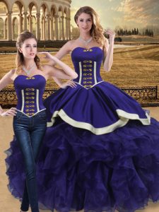 On Sale Floor Length Lace Up Vestidos de Quinceanera Purple for Sweet 16 and Quinceanera with Beading and Ruffles