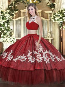 Trendy Red Sleeveless Floor Length Beading and Appliques Backless Quinceanera Gown