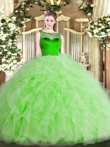 Sophisticated Scoop Sleeveless Organza Quinceanera Dresses Beading and Ruffles Zipper