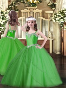 Inexpensive Green Pageant Gowns For Girls Straps Sleeveless Sweep Train Lace Up