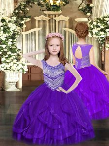 Purple Scoop Lace Up Beading and Ruffles Winning Pageant Gowns Sleeveless