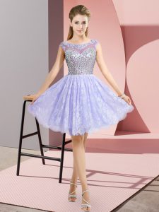 Custom Design Scoop Cap Sleeves Prom Party Dress Mini Length Beading Lavender Lace