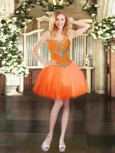Beading Prom Dress Orange Red Lace Up Sleeveless Mini Length