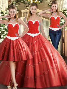 Elegant Coral Red Tulle Lace Up Sweetheart Sleeveless Floor Length Quinceanera Dress Beading