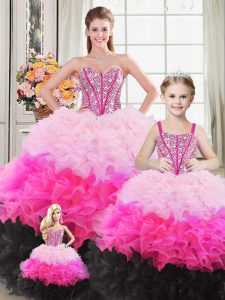 Deluxe Sleeveless Beading and Ruffles Lace Up 15 Quinceanera Dress