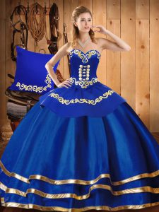 Hot Selling Blue Ball Gowns Sweetheart Sleeveless Satin and Tulle Floor Length Lace Up Embroidery Sweet 16 Quinceanera D