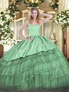 On Sale Ball Gowns Quinceanera Gowns Green Straps Organza Sleeveless Floor Length Zipper