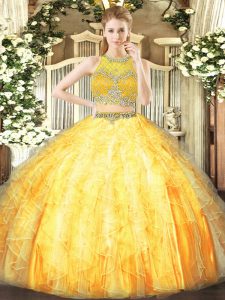 Customized Orange Sweet 16 Quinceanera Dress Military Ball and Sweet 16 and Quinceanera with Beading and Ruffles Scoop S