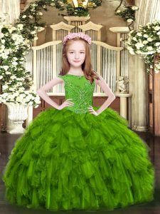 Hot Sale Green Sleeveless Organza Zipper Kids Pageant Dress for Party and Quinceanera