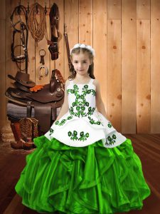 Sleeveless Floor Length Beading and Ruffles Lace Up Pageant Dress for Womens with Green