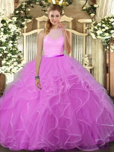 Lilac Quinceanera Dress Sweet 16 and Quinceanera with Ruffles High-neck Sleeveless Backless
