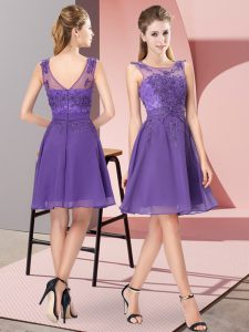 Lavender Bridesmaids Dress Prom and Party and Wedding Party with Appliques Scoop Sleeveless Zipper