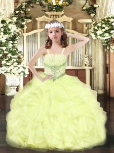 Cute Floor Length Ball Gowns Sleeveless Yellow Little Girls Pageant Gowns Lace Up
