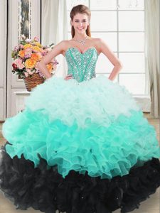 Beauteous Multi-color Lace Up Sweetheart Beading and Ruffled Layers Sweet 16 Dress Organza Sleeveless