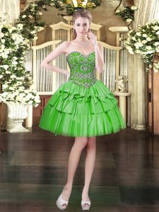 Stunning Green Prom Dress Prom and Party with Beading and Ruffled Layers Sweetheart Sleeveless Lace Up