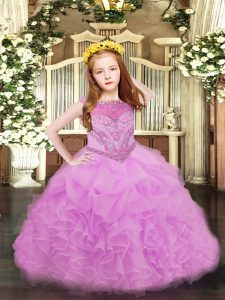 Discount Lilac Organza Zipper Kids Formal Wear Sleeveless Floor Length Beading and Ruffles and Pick Ups