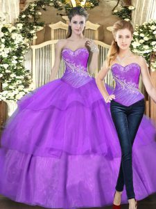 Stunning Ball Gowns Quinceanera Dress Eggplant Purple Sweetheart Tulle Sleeveless Floor Length Lace Up