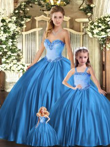 Decent Teal Sleeveless Floor Length Beading Lace Up Quinceanera Gown