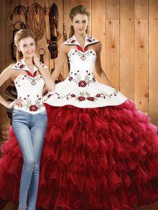 Hot Selling Organza Sleeveless Floor Length Quinceanera Gown and Embroidery and Ruffled Layers