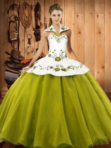 Cheap Satin and Tulle Sleeveless Floor Length Sweet 16 Dress and Embroidery