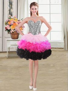 Noble Sweetheart Sleeveless Lace Up Prom Gown Multi-color Organza