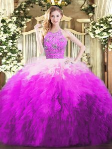 Multi-color Sleeveless Tulle Zipper Quinceanera Dress for Military Ball and Sweet 16 and Quinceanera