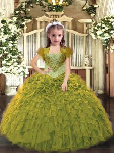 Dazzling Sleeveless Lace Up Floor Length Beading and Ruffles Little Girls Pageant Gowns