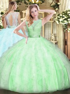 Scoop Sleeveless Backless Quince Ball Gowns Apple Green Organza
