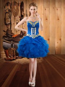 Sweetheart Sleeveless Lace Up Prom Evening Gown Royal Blue Organza