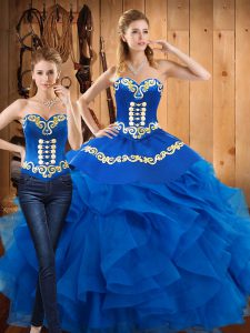 Smart Floor Length Blue Quinceanera Dresses Sweetheart Sleeveless Lace Up