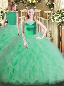 High Quality Apple Green Side Zipper Sweet 16 Quinceanera Dress Beading and Ruffles Sleeveless Floor Length
