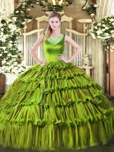Fabulous Floor Length Ball Gowns Sleeveless Olive Green Quinceanera Dress Side Zipper