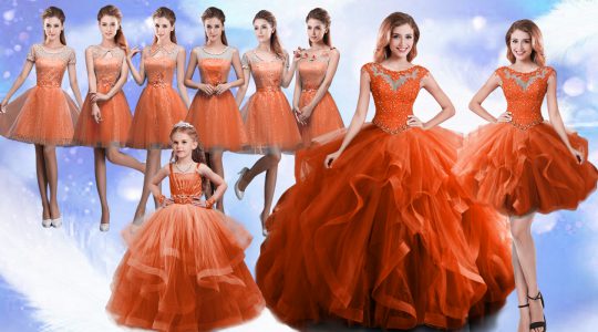 Dynamic Rust Red Sleeveless Floor Length Beading and Ruffles Lace Up Sweet 16 Dress