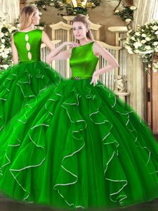 Sleeveless Organza Floor Length Clasp Handle Sweet 16 Quinceanera Dress in Green with Ruffles