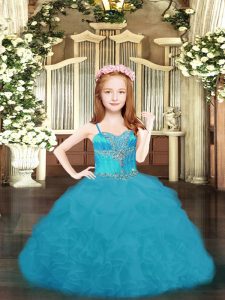 Sleeveless Lace Up Floor Length Beading and Ruffles and Pick Ups Pageant Gowns For Girls