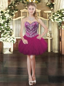 Customized Mini Length Fuchsia Homecoming Dress Sweetheart Sleeveless Lace Up