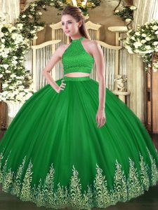 Eye-catching Green Sleeveless Floor Length Beading and Appliques Backless Quinceanera Dresses