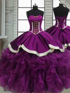 Deluxe Purple Sweetheart Neckline Beading and Ruffles Quince Ball Gowns Sleeveless Lace Up
