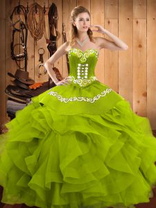 Top Selling Floor Length Ball Gowns Sleeveless Olive Green Sweet 16 Dresses Lace Up