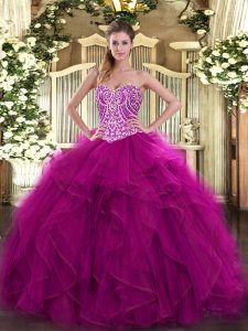Ball Gowns Quinceanera Gown Fuchsia Sweetheart Organza Sleeveless Floor Length Lace Up