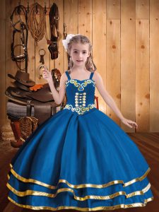 Stylish Blue Sleeveless Organza Lace Up Child Pageant Dress for Party and Sweet 16 and Quinceanera and Wedding Party