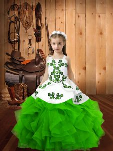 Best Sleeveless Embroidery and Ruffles Floor Length Little Girls Pageant Dress