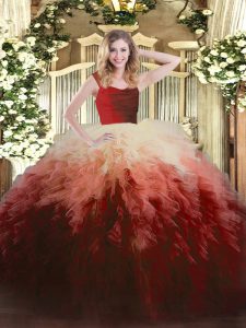 Fantastic Straps Sleeveless Ball Gown Prom Dress Floor Length Ruffles Multi-color Tulle