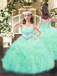 Apple Green Ball Gowns Beading and Ruffles and Pick Ups Pageant Gowns For Girls Lace Up Organza Sleeveless Floor Length