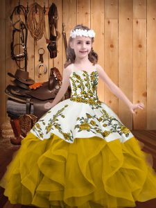 Floor Length Ball Gowns Sleeveless Gold Child Pageant Dress Lace Up